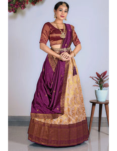 Pink Tissue Silk Lehenga Choli With Dupatta For Women