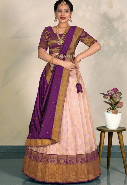 Pink Tissue Silk Lehenga Choli Zari Work Design For Women
