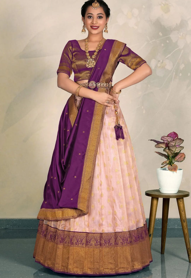 Pink Tissue Silk Lehenga Choli Zari Work Design For Women