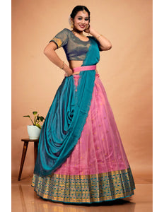 Pink Tissue Silk Semi-Stitched Lehenga Choli For Women