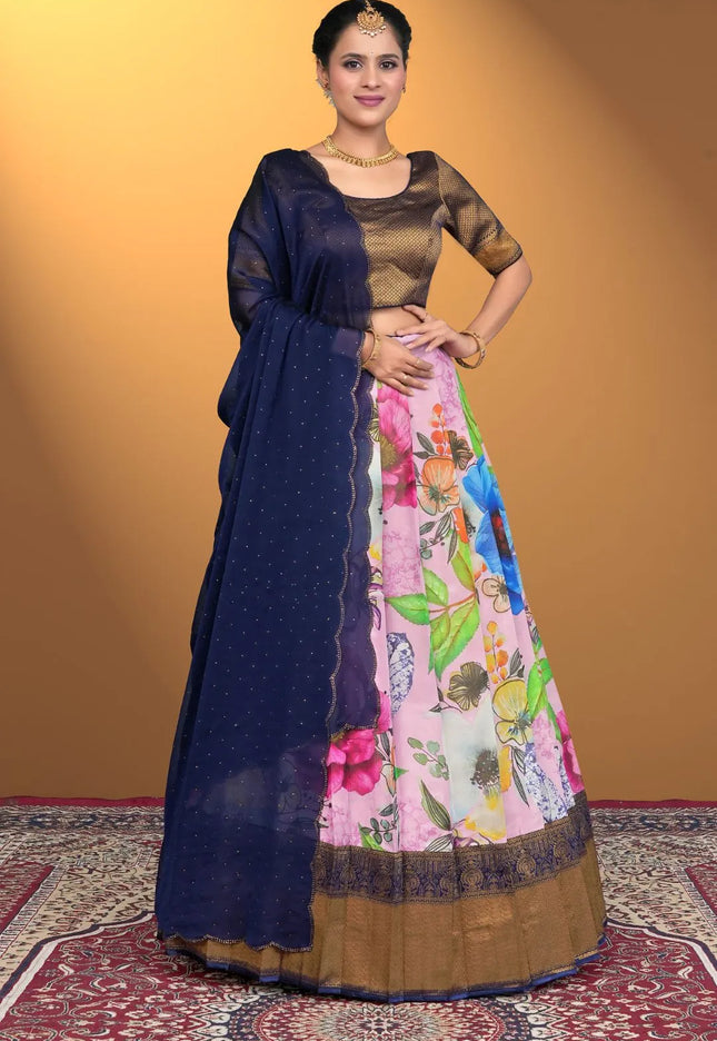 Pink Viscose Digital Print Lehenga Choli For Women