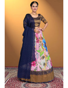 Pink Viscose Digital Print Lehenga Choli For Women