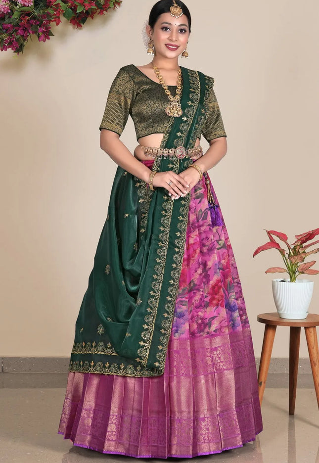Pink Viscose Digital Print Pattu Pavadai For Women