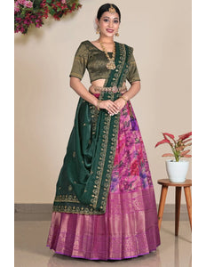 Pink Viscose Digital Print Pattu Pavadai For Women