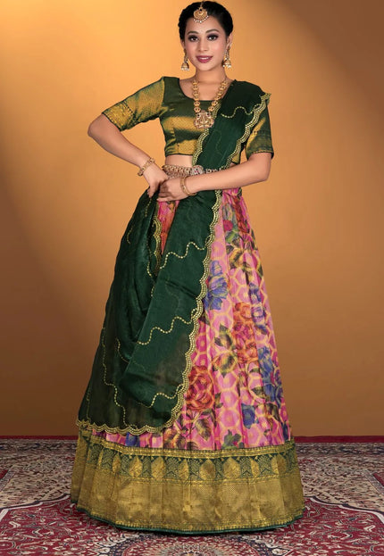 Pink Viscose With Digital Print Lehenga Choli For Women