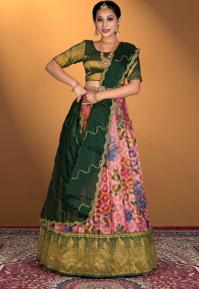 Pink Viscose With Digital Print Lehenga Choli For Women