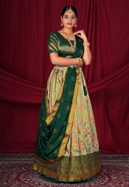 Pista Banarasi Silk Digital Print Semi-Stitched Lehenga Choli