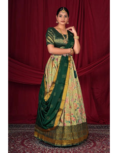 Pista Banarasi Silk Digital Print Semi-Stitched Lehenga Choli