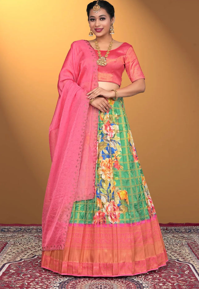 Pista Banarasi Silk Lehenga Choli Design For Women