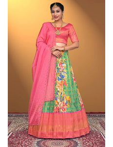 Pista Banarasi Silk Lehenga Choli Design For Women