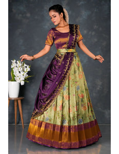 Pista Banarasi Silk Lehenga Choli With Digital Print
