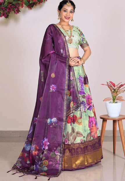 Pista Banglori Slub Digital Print Lehenga Choli With Dupatta