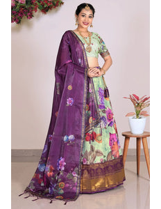 Pista Banglori Slub Digital Print Lehenga Choli With Dupatta