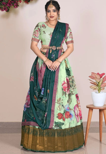 Pista Banglori Slub Digital Print Lehenga Choli With Dupatta