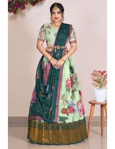 Pista Banglori Slub Digital Print Lehenga Choli With Dupatta