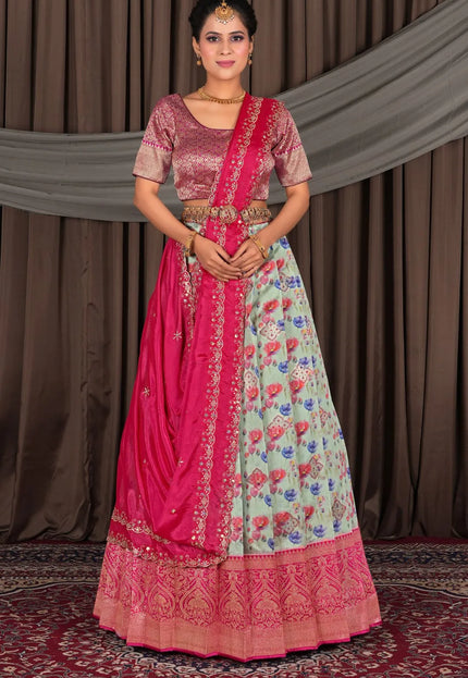 Pista Banglori Slub Semi-Stitched Lehenga For Women
