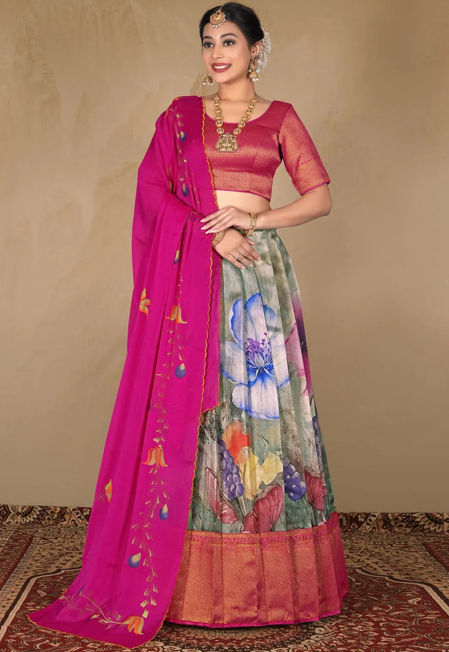 Pista Designer Banglori Slub Lehenga Choli With Digital Print