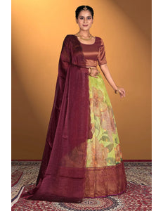 Pista Digital Print Traditional Tissue Silk Lehenga Choli