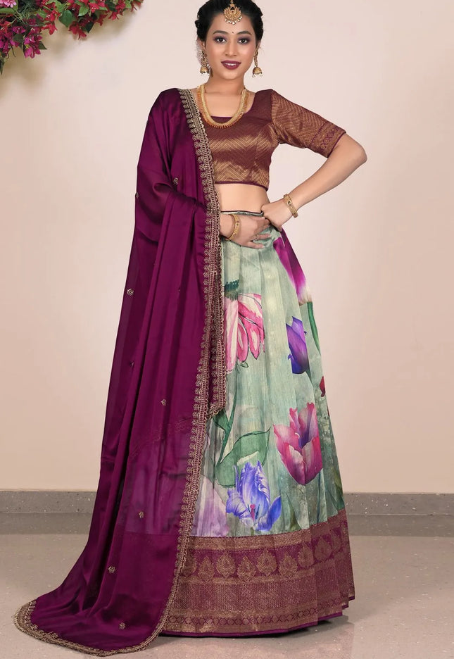Pista Digital Printed Banglori Slub Lehenga Choli For Women