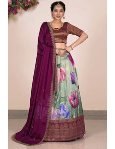 Pista Digital Printed Banglori Slub Lehenga Choli For Women
