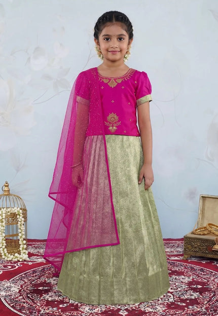 Pista Festive Lehenga Choli Set with Dark Pink Top