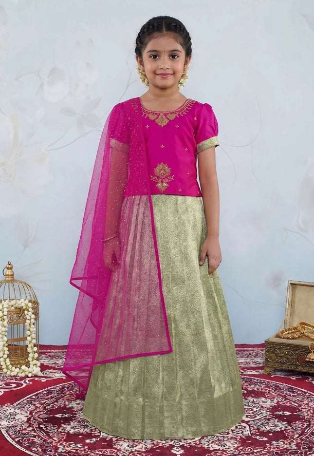 Pista Festive Lehenga Choli Set with Dark Pink Top