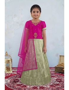 Pista Festive Lehenga Choli Set with Dark Pink Top