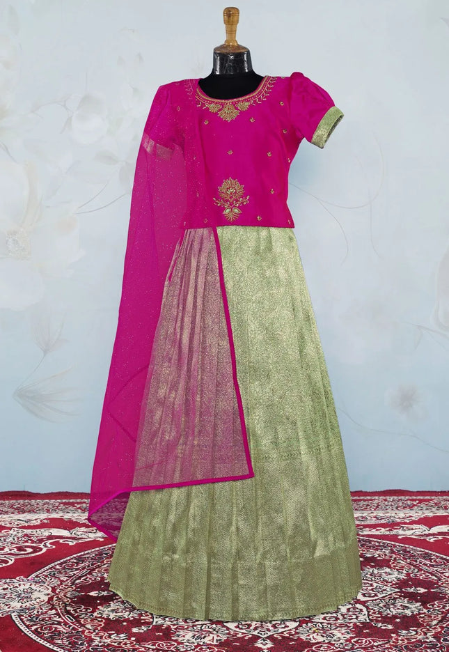 Pista Festive Lehenga Choli Set with Dark Pink Top