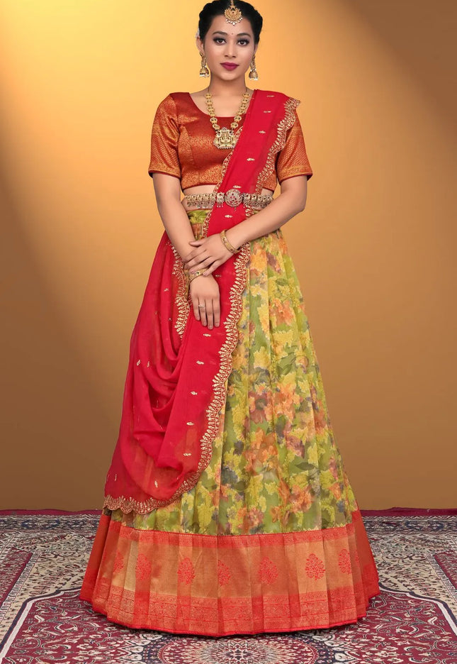 Pista Latest Zari Tissue Digital Print Lehenga Choli For Women