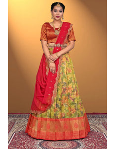 Pista Latest Zari Tissue Digital Print Lehenga Choli For Women