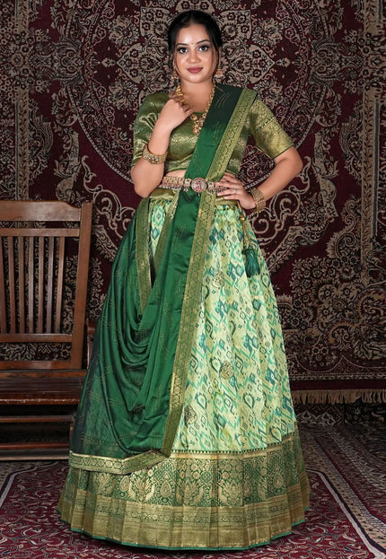 Pista Self Jacquard Lehenga Choli With Dupatta For Women