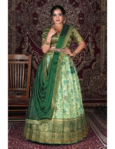 Pista Self Jacquard Lehenga Choli With Dupatta For Women