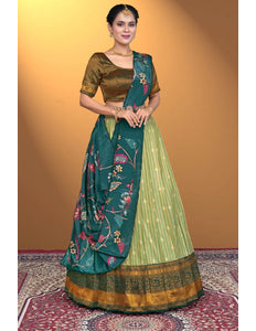 Pista Self Jacquard Semi-Stitched Lehenga For Women