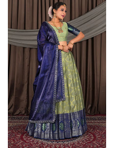 Pista Silk Zari Work Lehenga Choli With Dupatta For Women