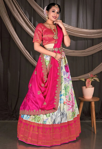 Pista South Indian Style Banglori Slub Lehenga Choli