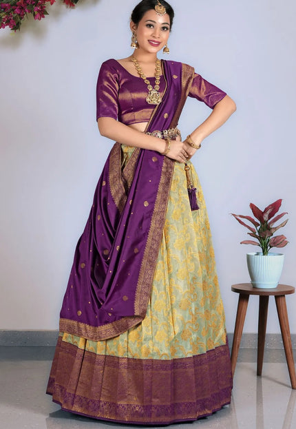 Pista Tissue Silk Lehenga Choli With Dupatta For Women