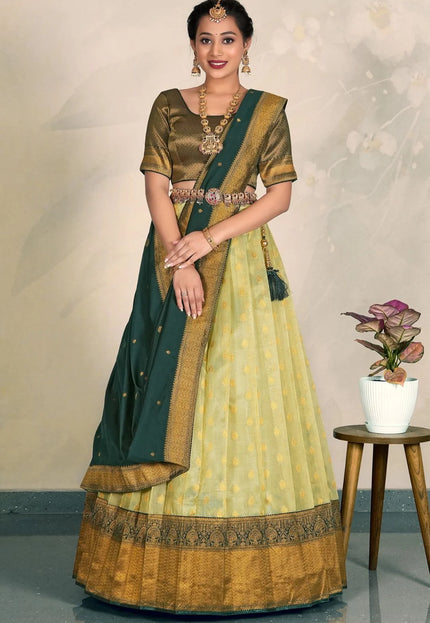 Pista Tissue Silk Lehenga Choli Zari Work Design For Women