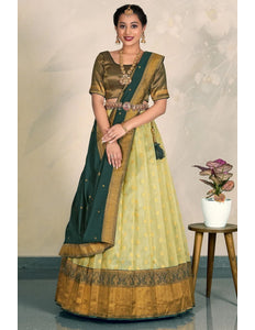 Pista Tissue Silk Lehenga Choli Zari Work Design For Women