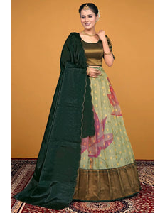 Pista Traditional Zari Tissue Silk Lehenga Choli With Dupatta