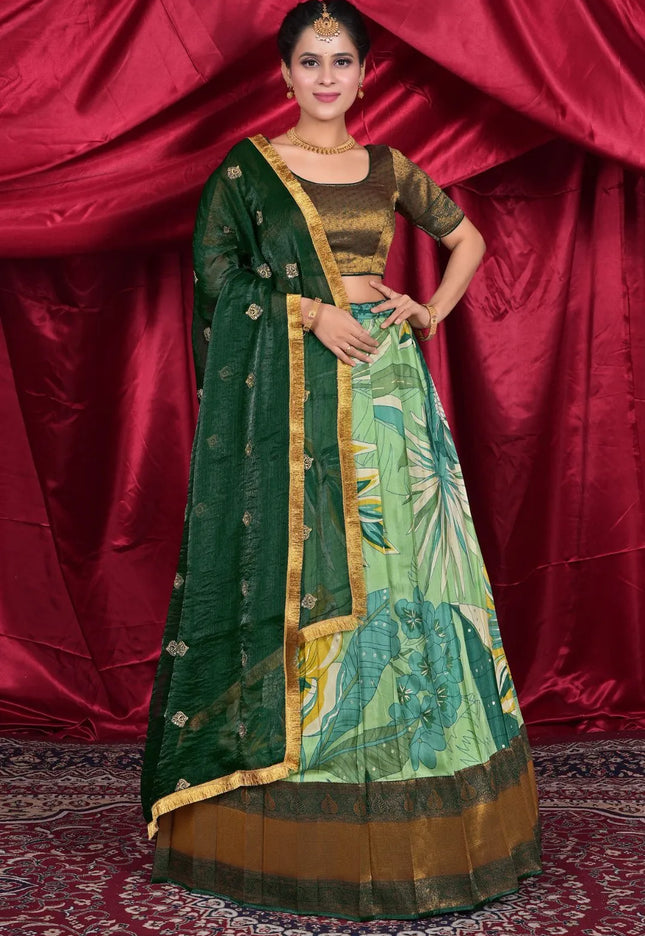 Pista Viscose Digital Lehenga Choli with Dupatta For Women