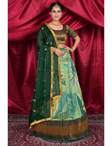 Pista Viscose Digital Lehenga Choli with Dupatta For Women