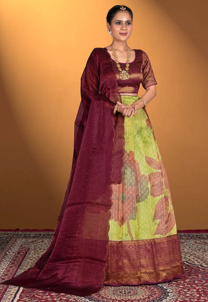 Pista Zari Tissue Silk Digital Print Lehenga Choli With Dupatta