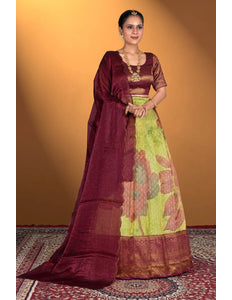Pista Zari Tissue Silk Digital Print Lehenga Choli With Dupatta