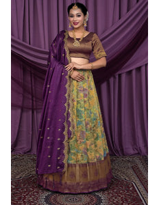 Pista Zari Tissue Silk Digital Print Lehenga Choli For Women