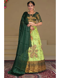 Pista Zari Tissue Silk Digital Print Lehenga Choli With Dupatta