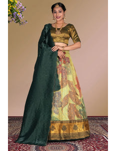 Pista Zari Tissue Silk Digital Printed Lehenga Choli With Dupatta