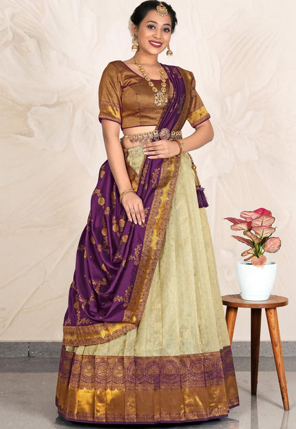Pista Zari Tissue Silk Lehenga Choli With Dupatta For Women
