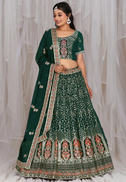 Premium Dark Green Georgette Lehenga Choli with Dupatta