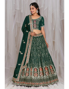 Premium Dark Green Georgette Lehenga Choli with Dupatta