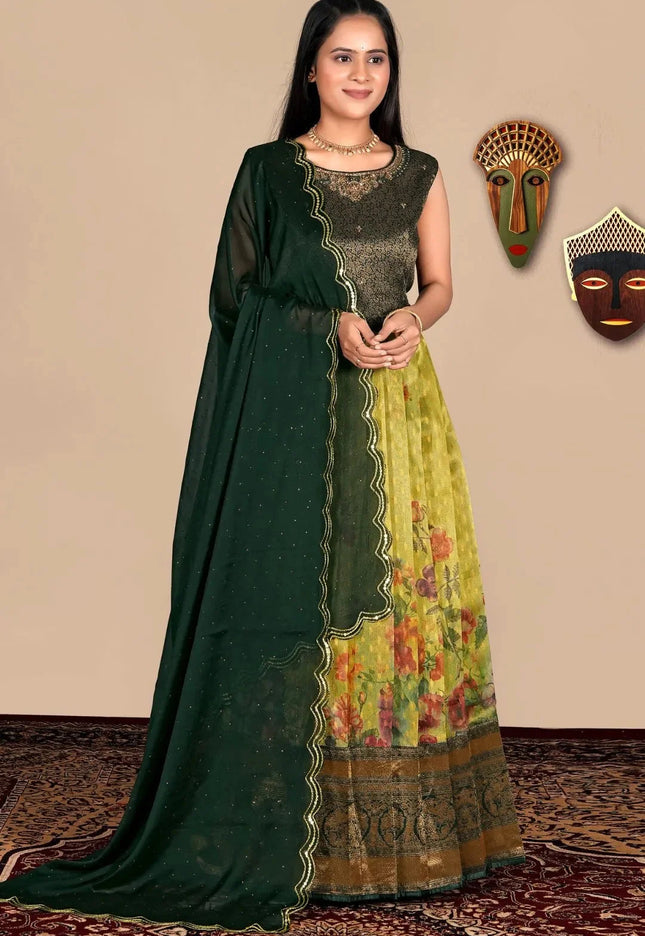 Printed Ethnic Lehenga Choli Set with Designer Border Dupatta
